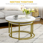 THE STAR | White and Gold Set 2 Round Coffee Tables | Ø74x46.3 cm and Ø59x38.5 cm - Borgè