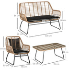 Boho Style PE Rattan Garden Furniture Set with 2 Armchairs, Sofa and Coffee Table - Borge' Group Limited
