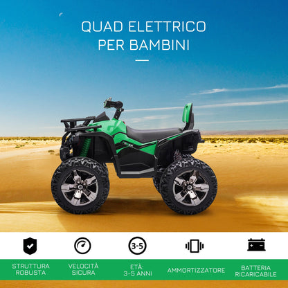 Quad for 12V electric children with working headlights and pedal, rechargeable battery, age 3-5 years, 100x65x73cm - black/green - Borgè