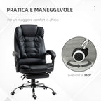 office chair at adjustable height with reclining back and footrest, 64.5x69x117-127 cm, black - Borgè