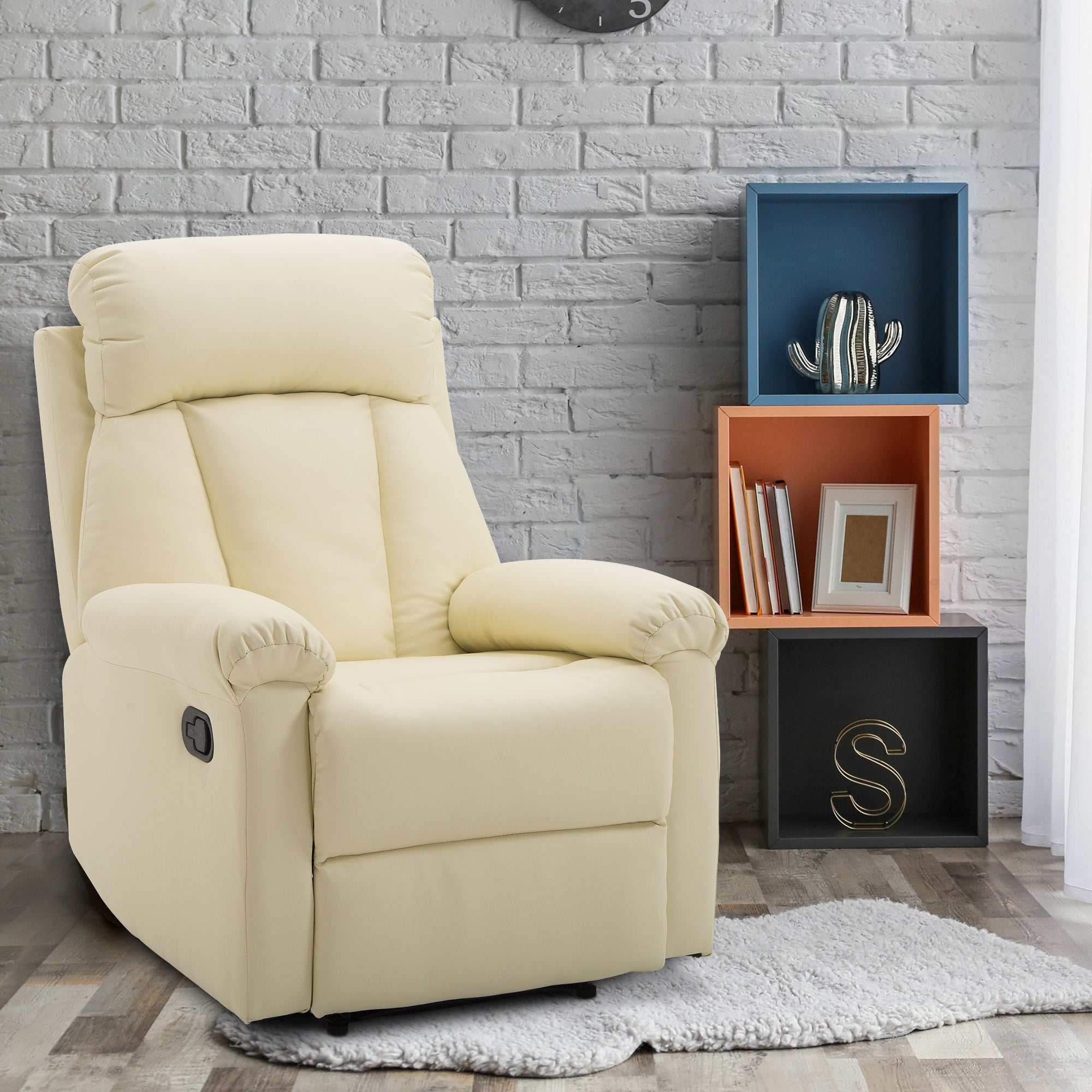 Ergonomic padded Relaxable Relaxable Armchair With SimilPel Poglipies 80 x 97 x 107cm Cream - Borgè