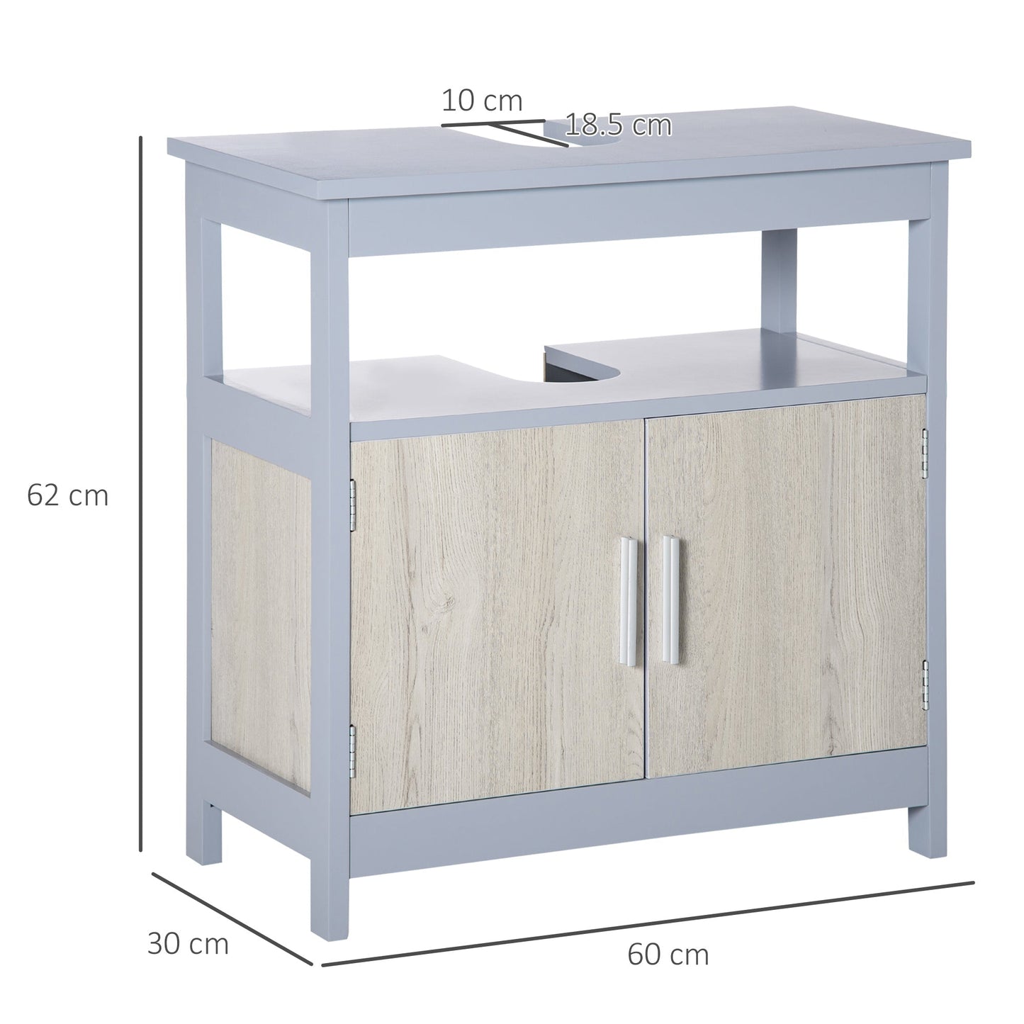 Grey Sink Vanity for Bathrooms with open shelf | 60x30x62cm