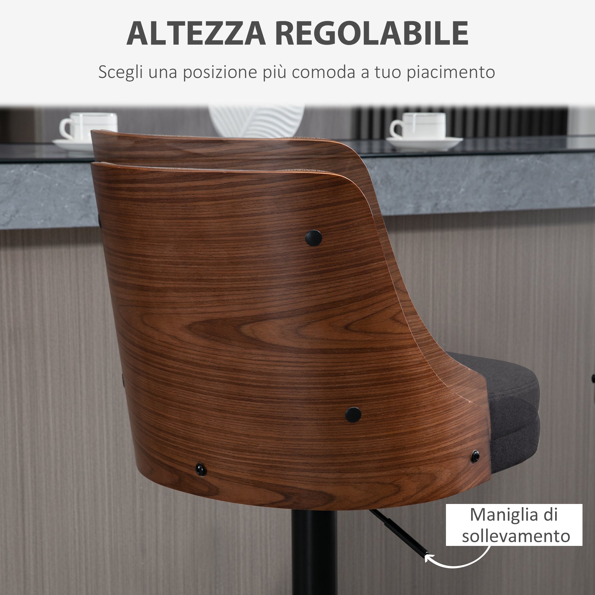 VENERA | Set 2 Swivel Kitchen Bar Stools | 47.5x50x93.5-116 cm | black and walnut - Borgè