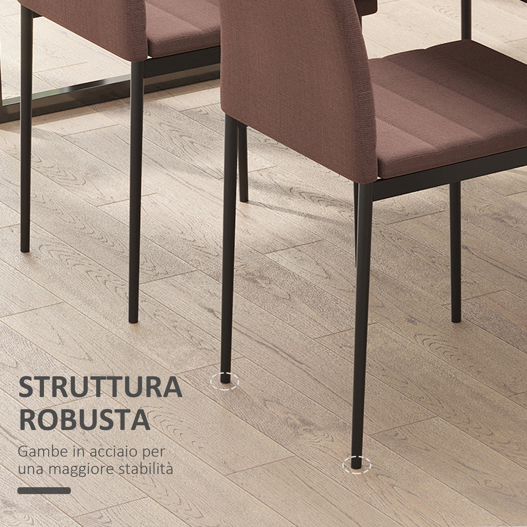 Set 4 Padded Modern Style Chairs in Metal and Fabric - Khaki - Borgè