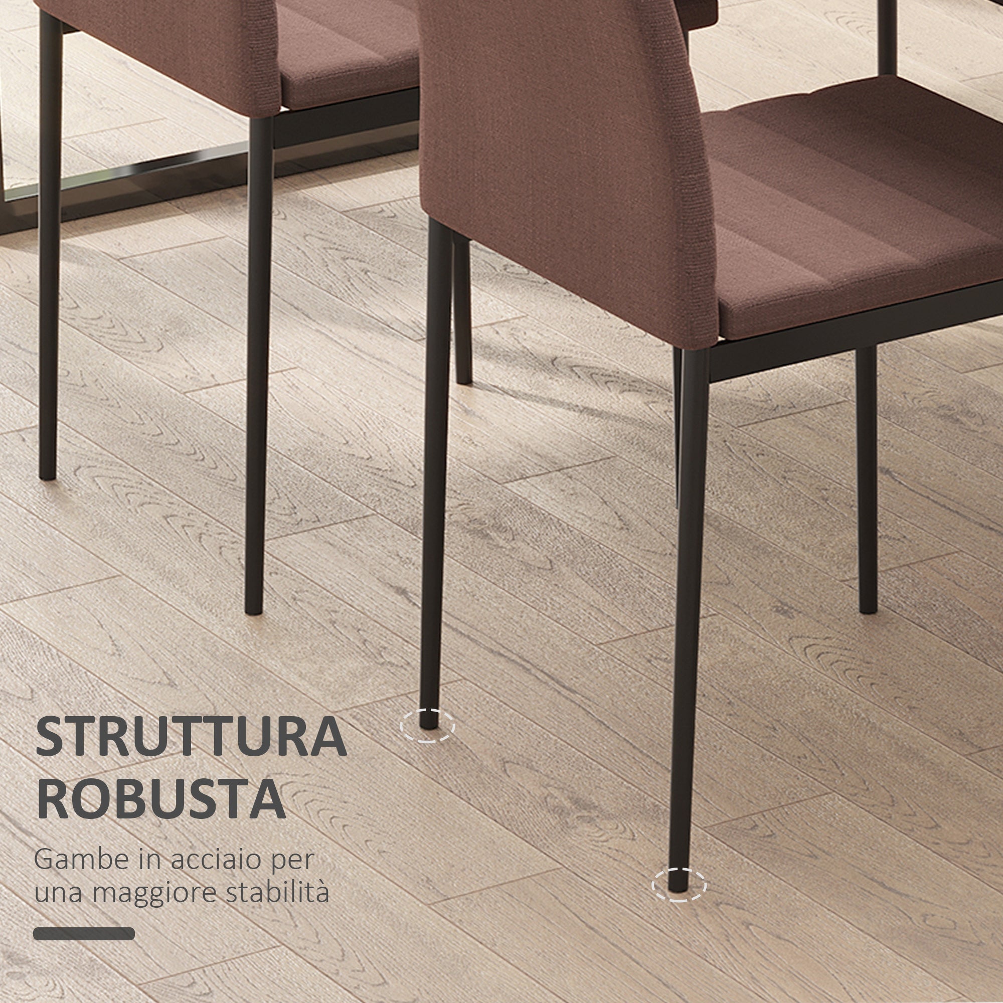 Set 4 Padded Modern Style Chairs in Metal and Fabric - Khaki - Borgè