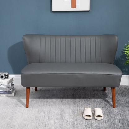 STELLE | Grey 2 Seater Sofa Grey Synthetic Leather with wooden legs - Borgè