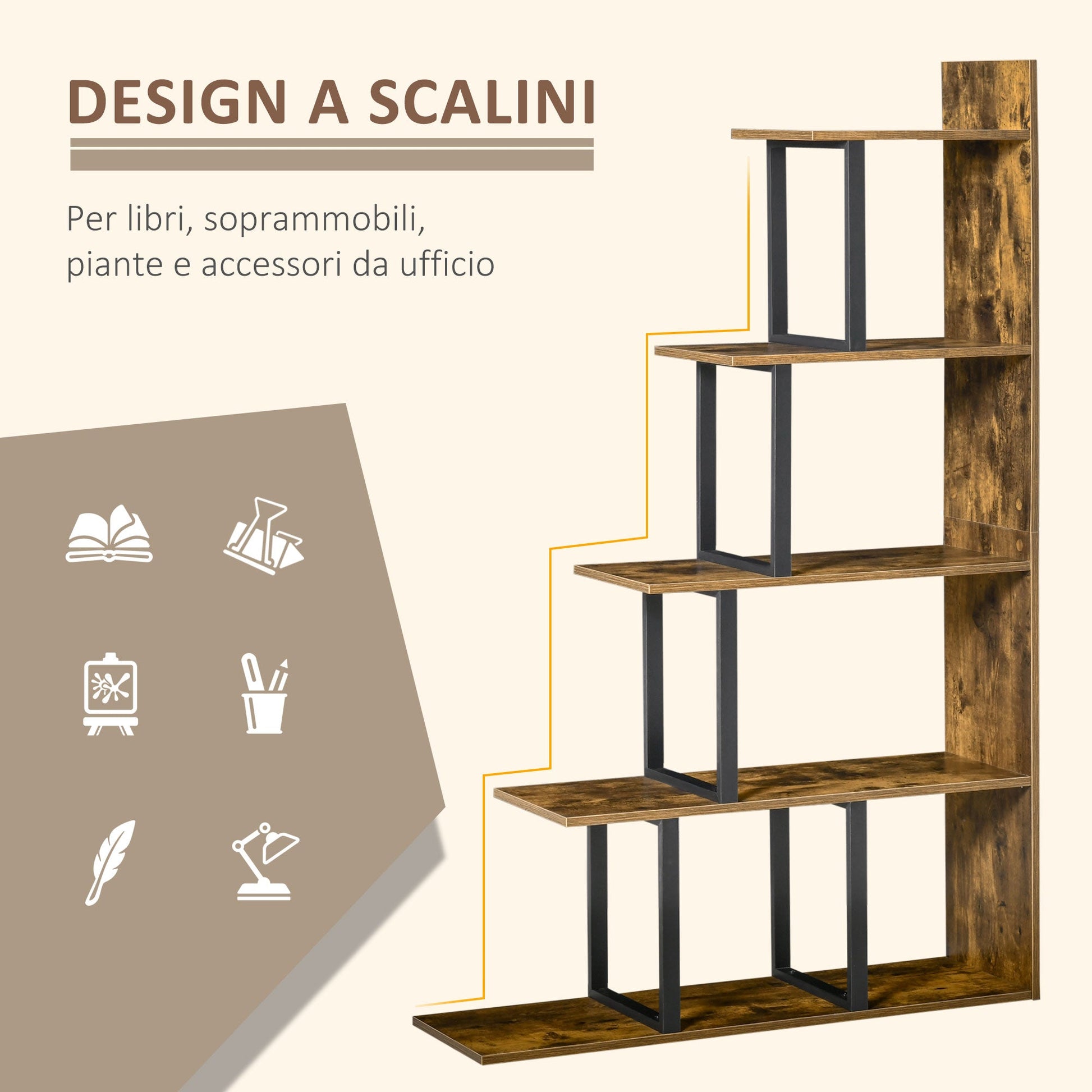 Homond industrial style bookcase 5 levels 102 x 30 x 160 cm - Borgè