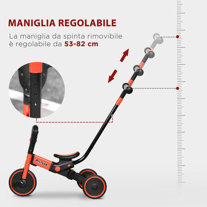 Tricycle for children 18-60 months with adjustable handlebar and closed wheels, 101x45x86.5 cm, red - Borgè