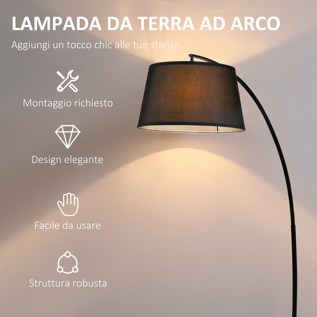 Arch Ground Lamp with fabric lampshade in black pedal switch - Borgè