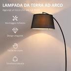 Arch Ground Lamp with fabric lampshade in black pedal switch - Borgè