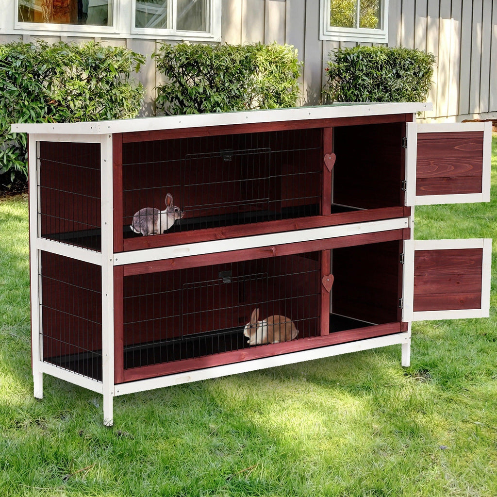 Outdoor Wooden Rabbit Hutch, Waterproof Cage for Rabbits, Guinea Pigs and Rodents 136.4x50x93cm Brown - Borge' Group Limited
