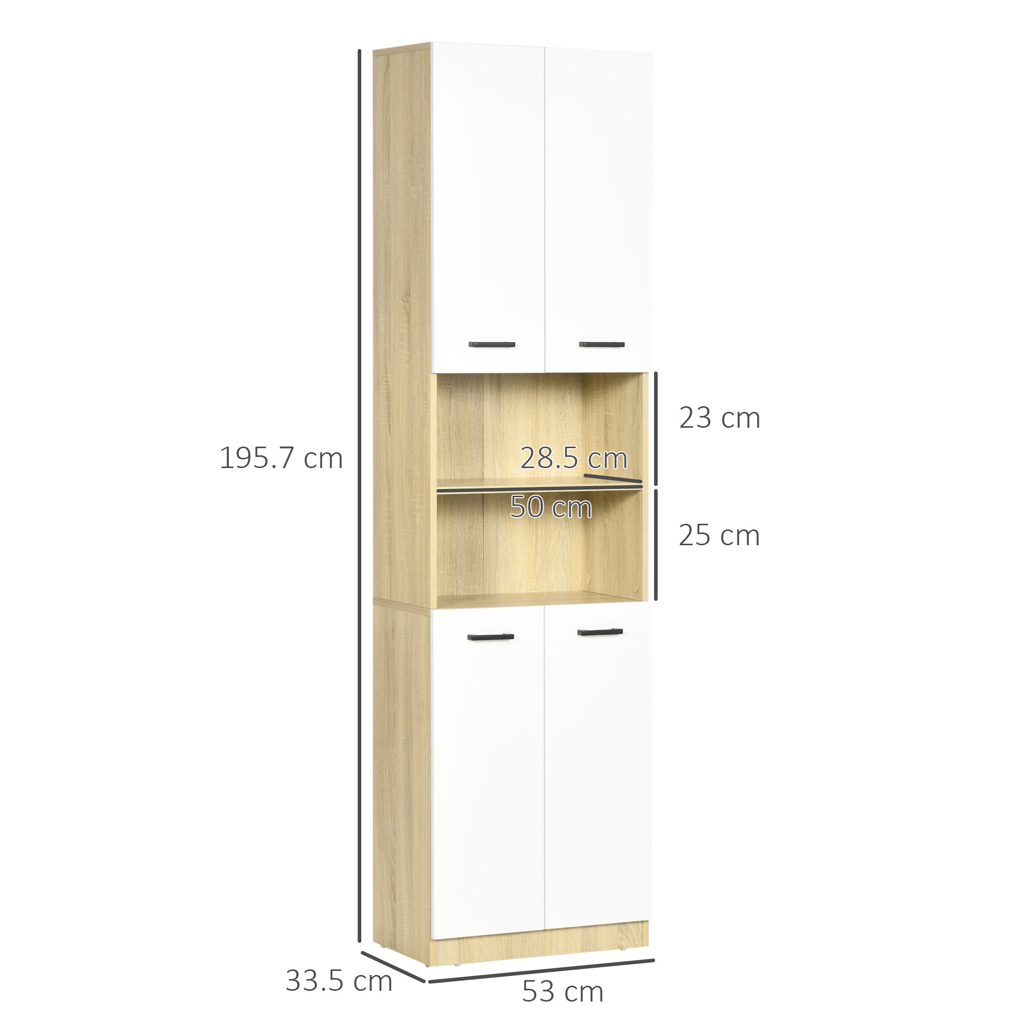 Kleankin Bathroom Cabinet in white chipboard with 2 cabinets with doors and 2 open shelves, 53x33.5x195.7 cm - Borgè
