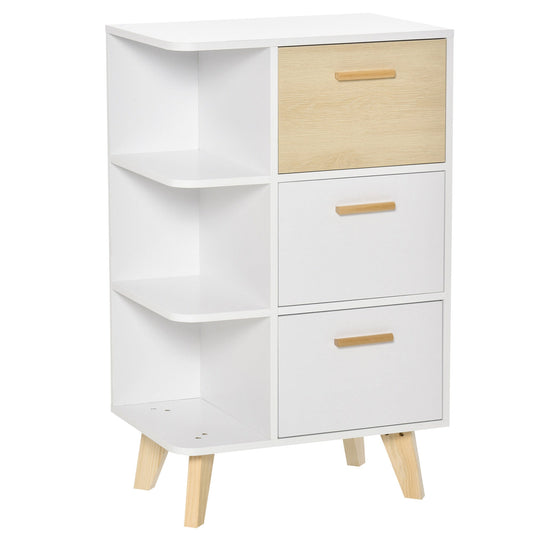 Homcom Multiuse cabinet with 3 open shelves and drawers, mobile for living room, kitchen, white wood office, 60x40x100cm - Borgè