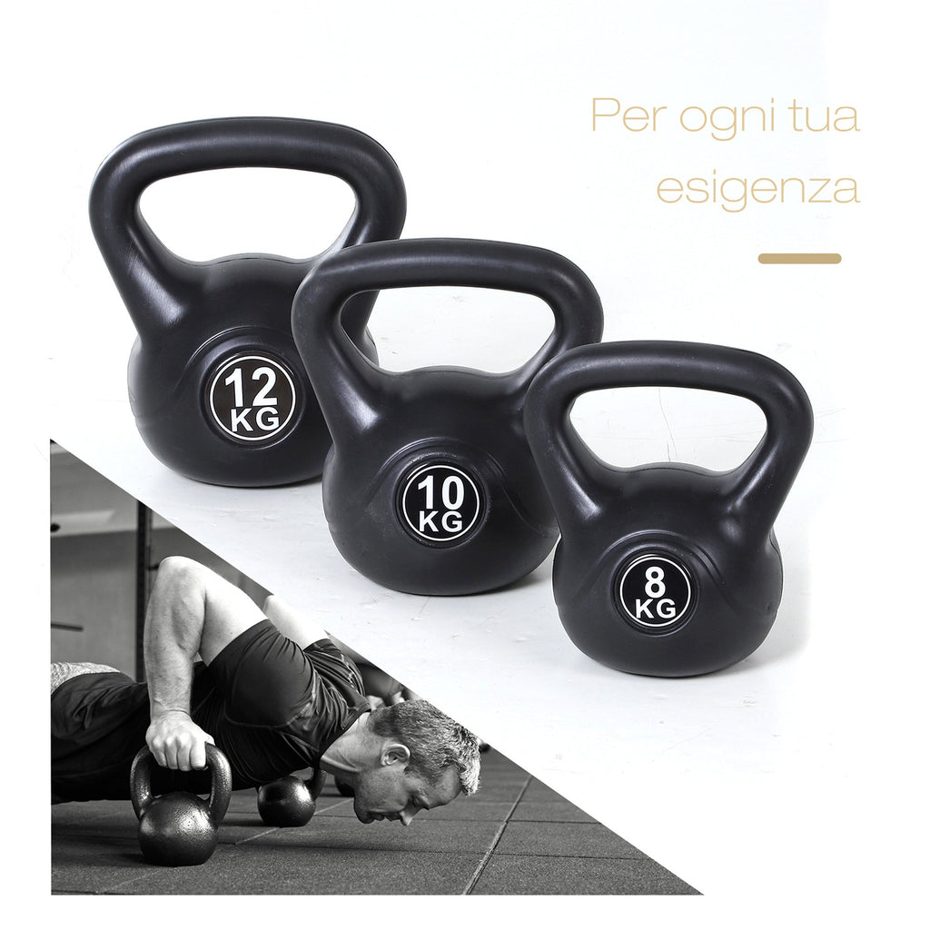 Kettlebell 10kg for Sports and Fitness with Flat Base and Handle, Kettlebell Weights in Plastic and Sand, 25x19x28 cm, Black - Borge' Group Limited