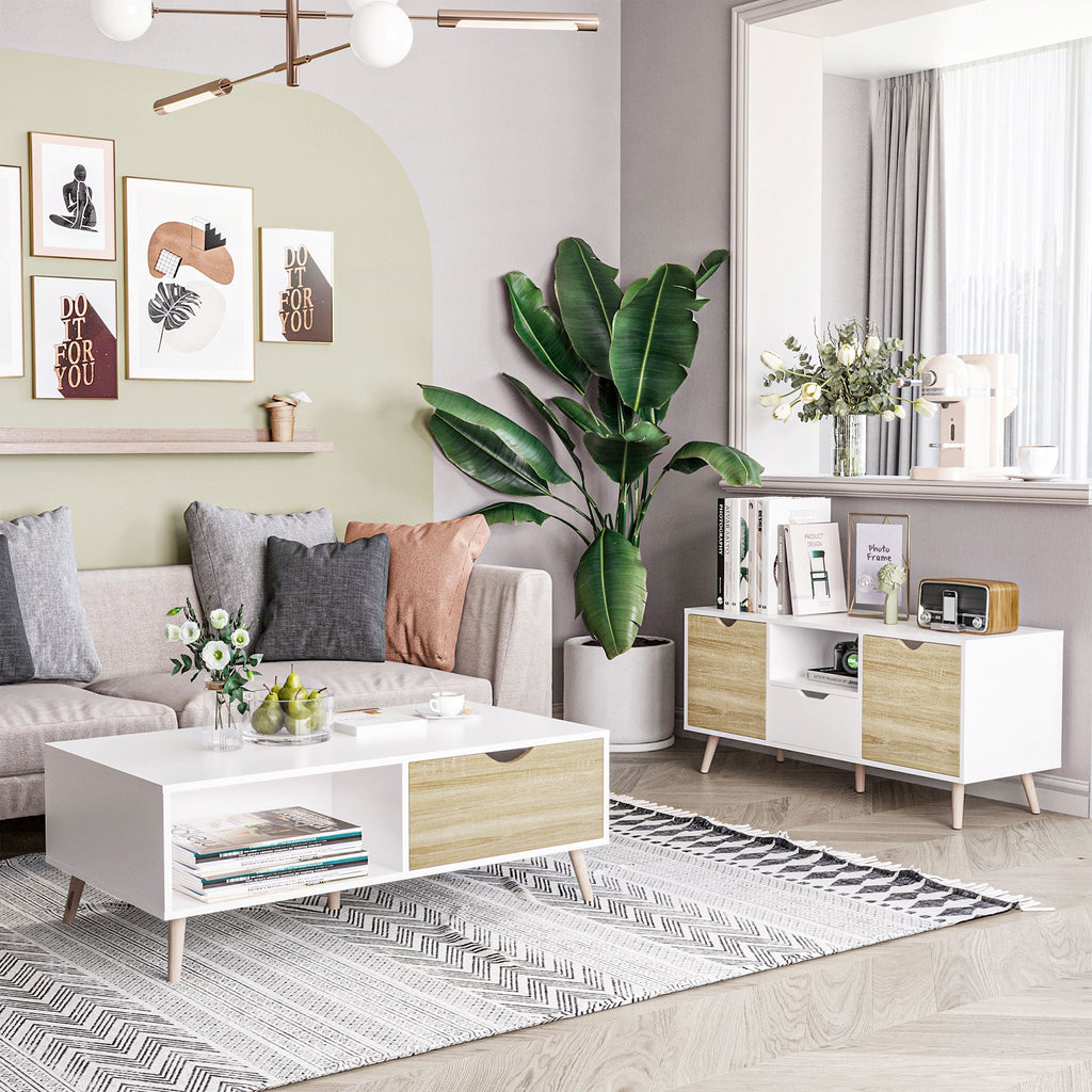 Modern Moder Mobile Max 50 "in chipboard with drawers, open shelves and lockers, 110x40x50 cm, white and wood color - Borgè