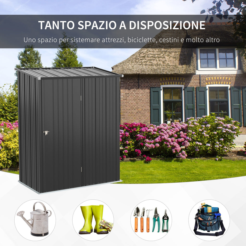 Garden Shed Tool Storage Shed in Steel Sheet with Lock, 161.5x94. 5x196cm, Black - Borge' Group Limited
