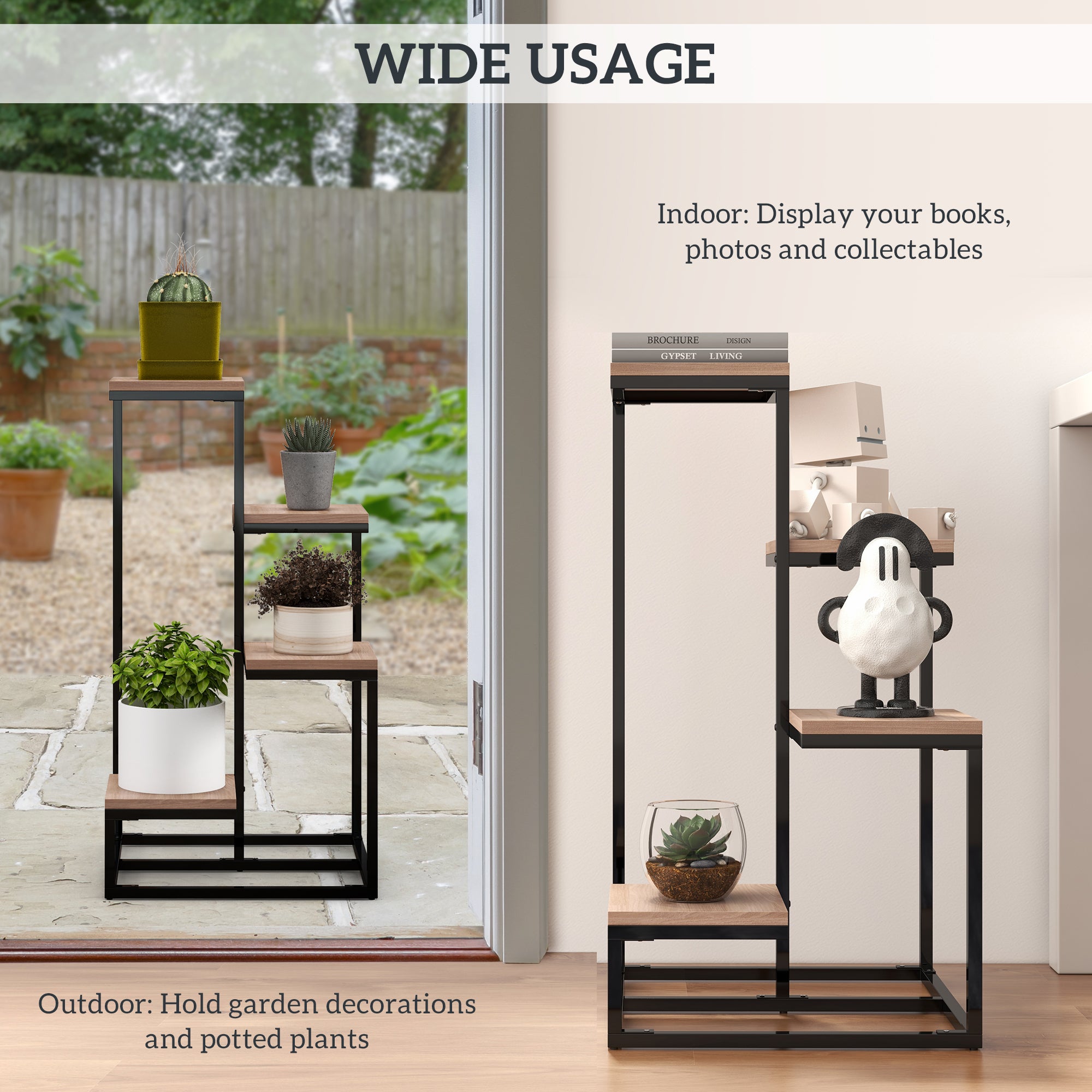 Outsunny shelf for 4 -level plants in steel and wood, 40x40x75.5 cm, brown and black - Borgè