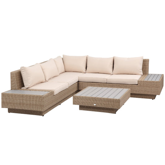 Outsunny garden set 4 pieces in rattan, angular sofa with cushions and tables, black and light brown - Borgè