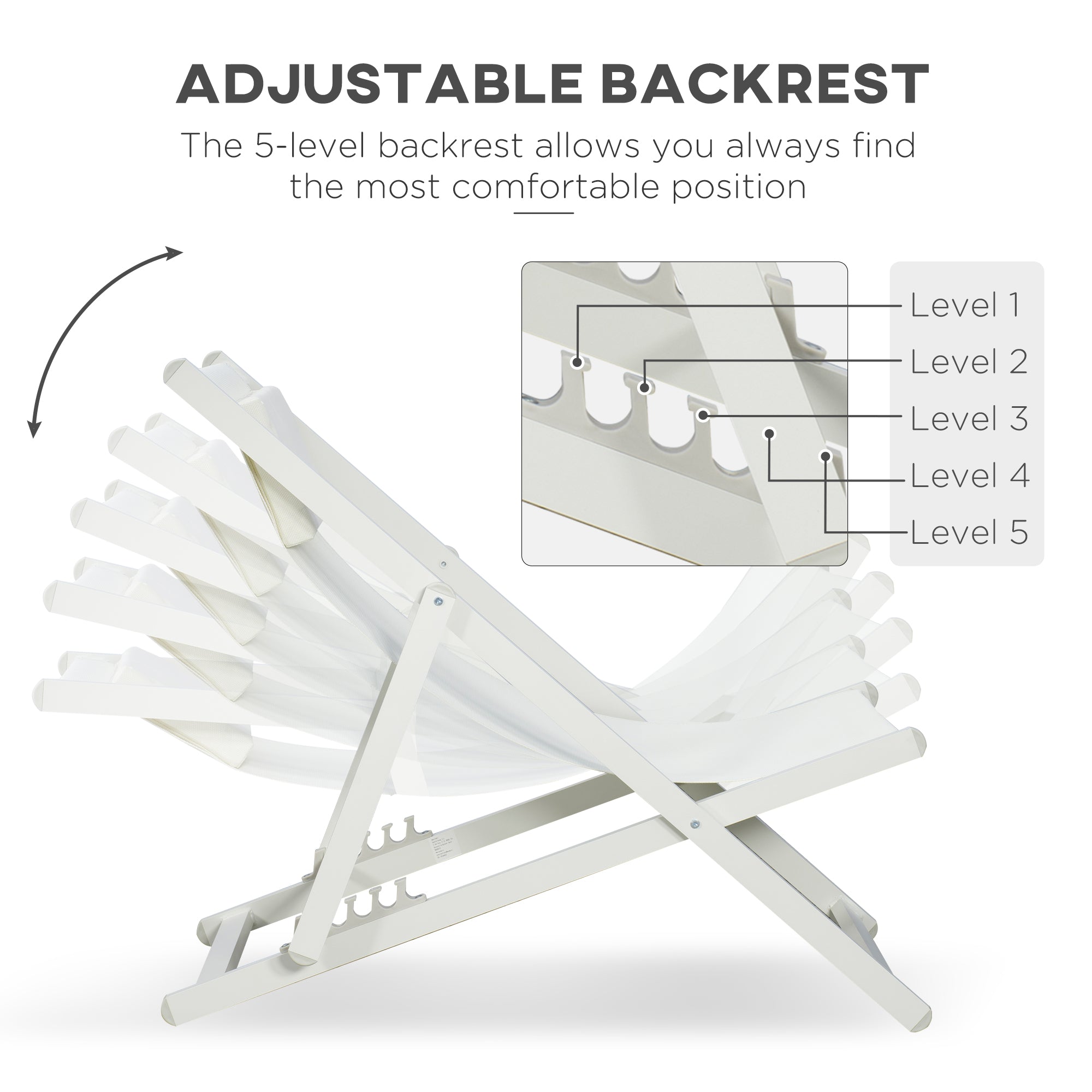 Set of 2 Folding and Reclining Outdoor Deck Chairs in Aluminum, 96.5x58x91.5 cm, Beige - Borge' Group Limited