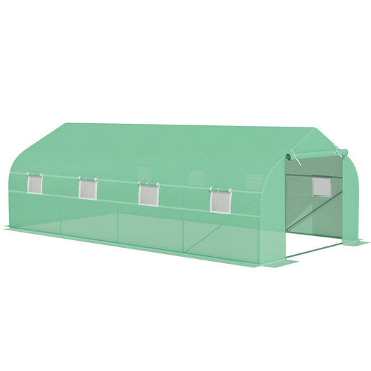 Outsunny 6x3x2m Tunnel Garden Greenhouse with Sloping Roof in PE, Green - Borgè