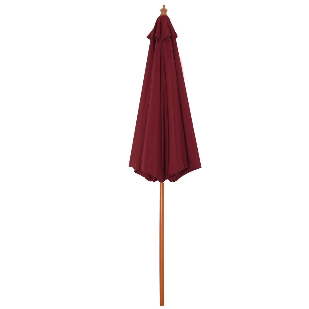 2.5x2.5m Garden Umbrella with Red Polyester Windproof Canopy and Wooden Pole - Borge' Group Limited