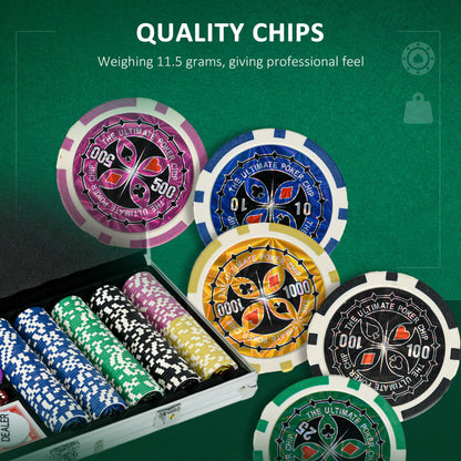 SportNow Set Poker for 9-10 players with 500 chips, 2 decks of cards and 5 dice, aluminum and polyester - Borgè