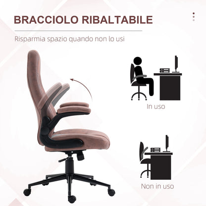 Ergonomic Office Chair with Adjustable Height, Folding Armrests and 5 Wheels, 67x70x114-124 cm - Borgè