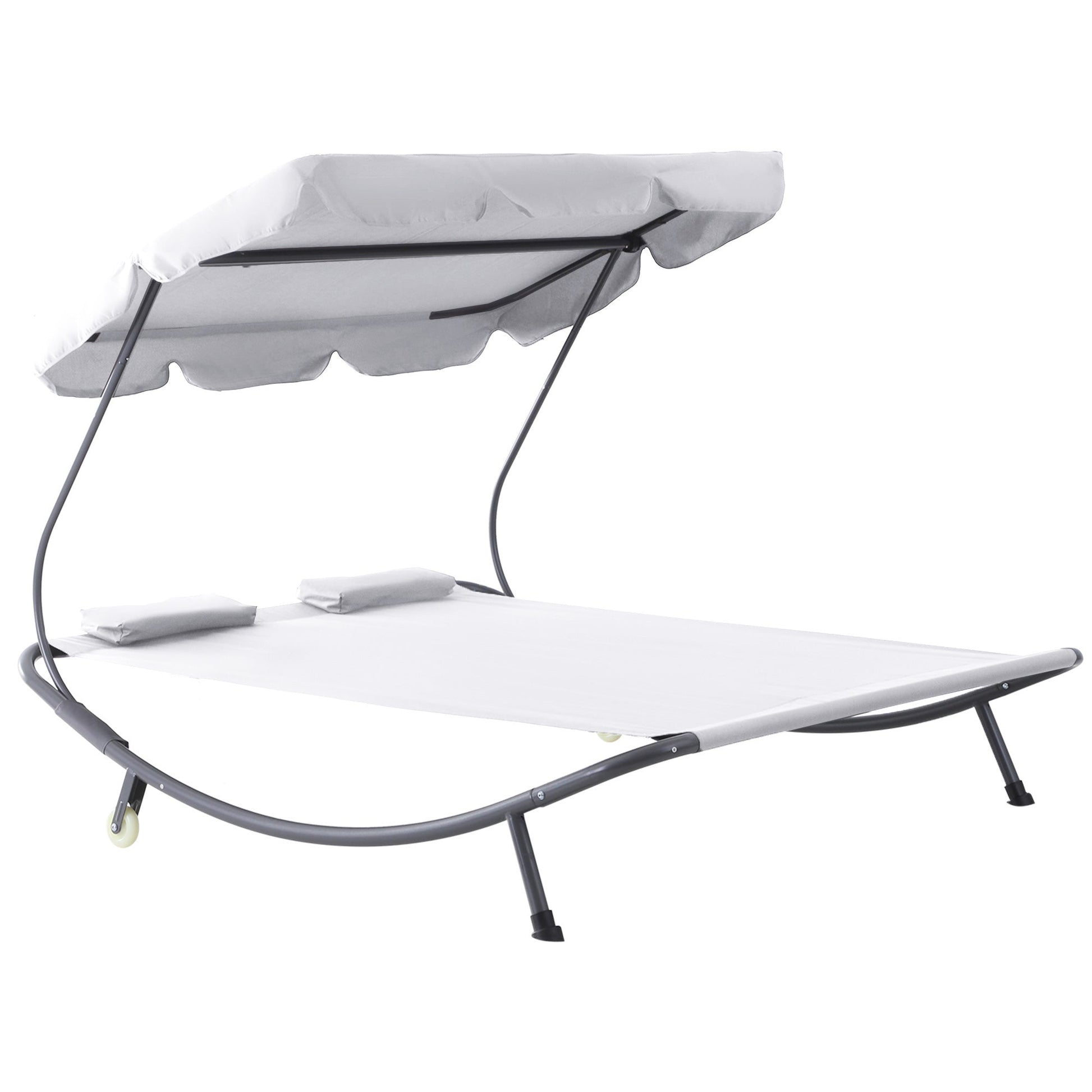 Double Sunbed 2 Seats Adjustable Sunshade for Outdoor and Garden 200x175 x134cm Cream - Borgè