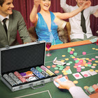 SportNow Set Poker for 7-8 players with 300 chips, 2 decks of cards and 5 dice, aluminum and polyester - Borgè
