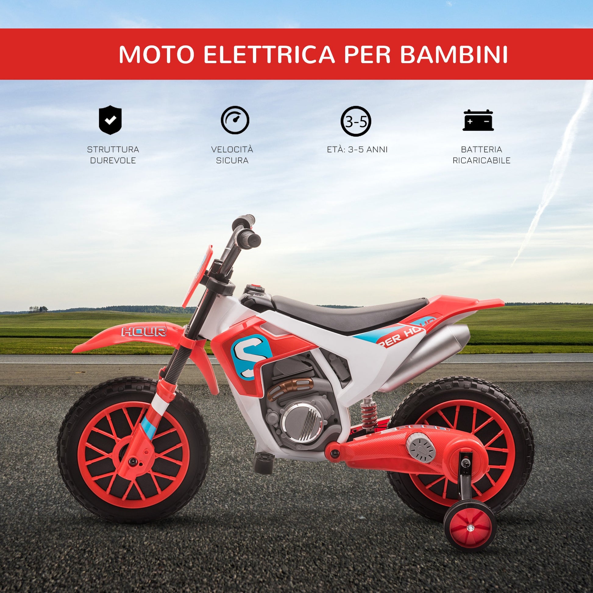 electric cross motorcycle for children for 3-5 years - red - Borgè