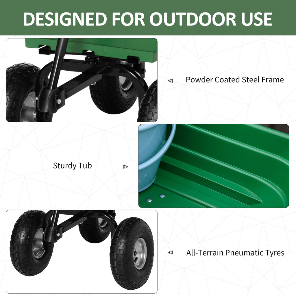 Garden Cart with Steel Frame and Pneumatic Tires, 108x52x100cm, Green - Borge' Group Limited