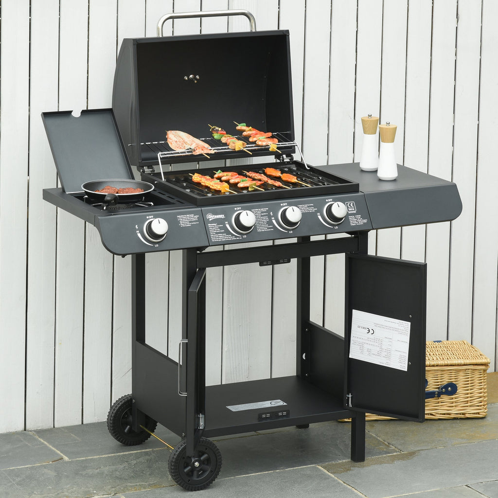 Black Gas Barbecue with 11.6kw Burners, Stove and Shelves - Borge' Group Limited