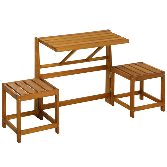 Outsunny garden set 2 in 1, garden table and chairs or garden bench for 2 teak color people - Borgè