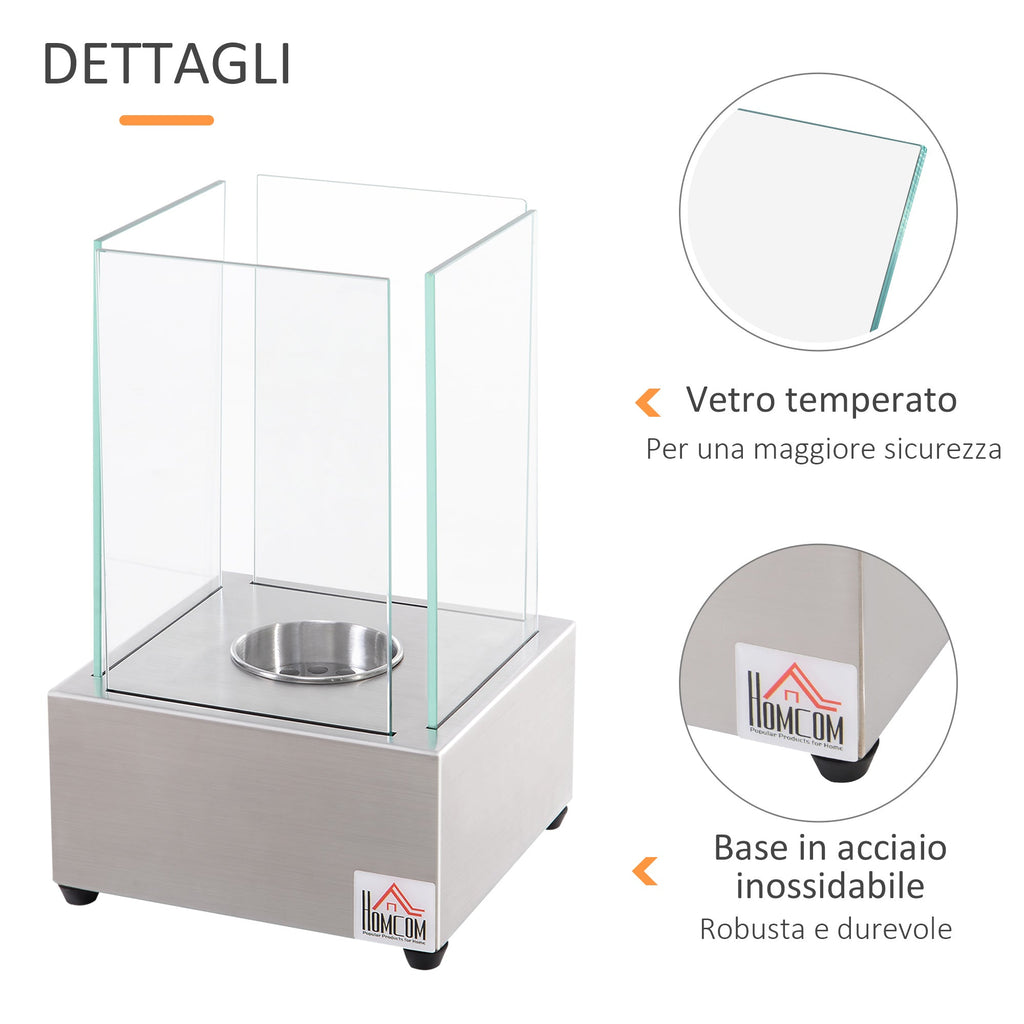 Homcom Biocamino in steel and glass for interior and exterior - gray - Borgè