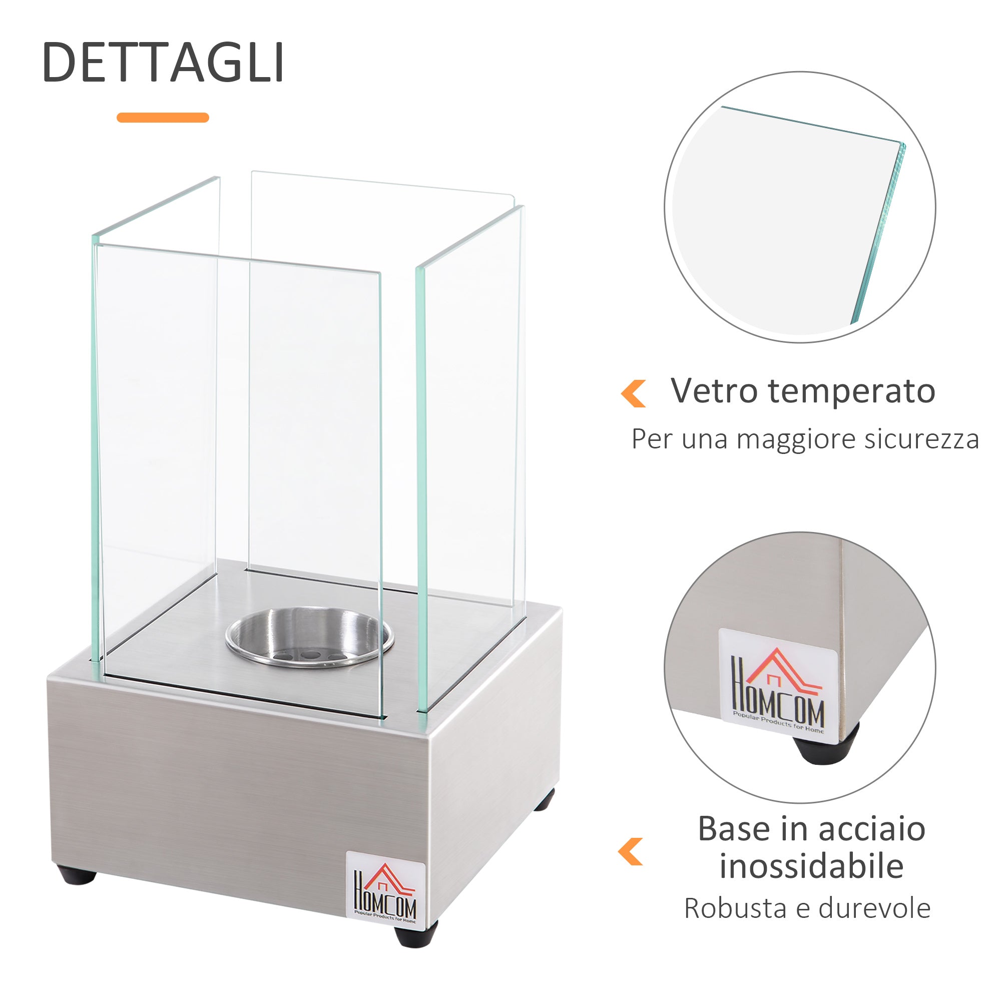 Homcom Biocamino in steel and glass for interior and exterior - gray - Borgè