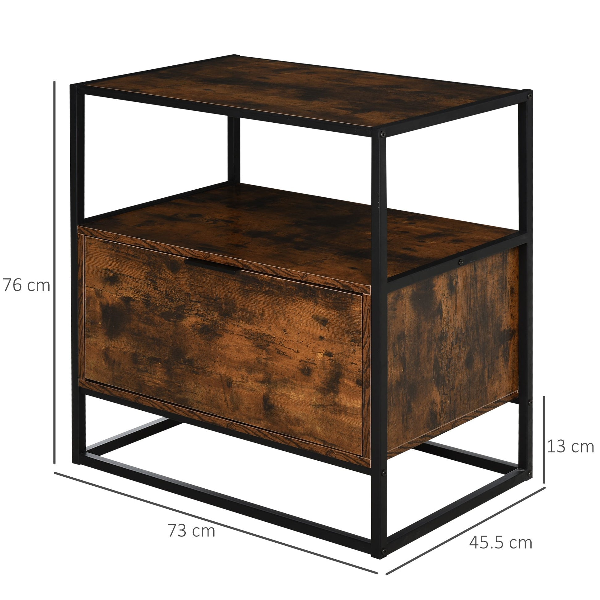 industrial style belief, wooden and metal vintage dresser for living room or room with 1 drawer 73x45.5x76cm - Borgè