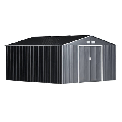 Outsunny garden house with double sliding doors, steel garden shed, 340x386x200cm, Grey - Borgè