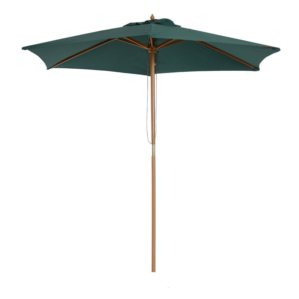 2.5x2.3m 6-Ribbed Garden Umbrella, Wood and Polyester, Dark Green - Borge' Group Limited