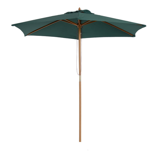2.5x2.3m 6-Ribbed Garden Umbrella, Wood and Polyester, Dark Green - Borge' Group Limited