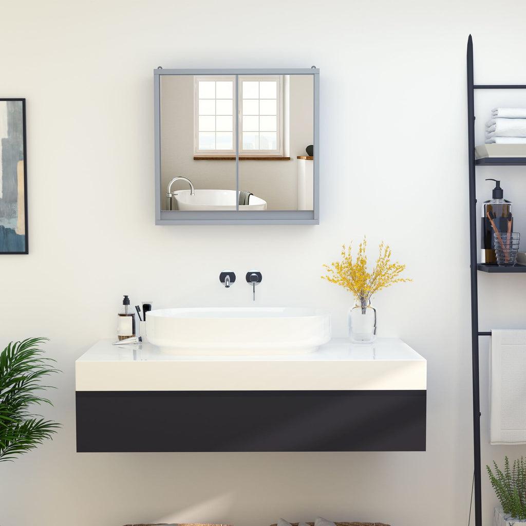 Homcom double glass cabinet with adjustable shelf with wood walls 48x14.5x45cm gray - Borgè