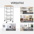 Kitchen Cart with removable steel and wheels, 36.5x36.5x89cm - Borgè