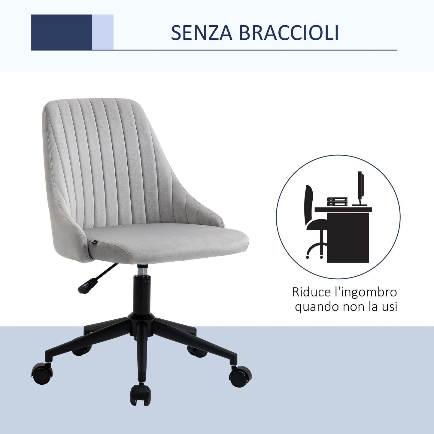 Vicetto swivel ergonomic office chair with adjustable velvet - Grey height - Borgè