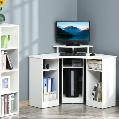 Angular Desk Wooden PC door with monitor shelf, white - Borgè