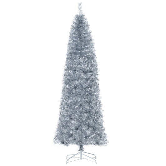 High and narrow artificial Christmas tree with removable base 210cm - silver - Borgè