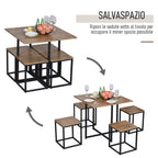 Set 5 pieces Table bar with industrial style stools for kitchen, house or restaurant, black and wooden color - Borgè