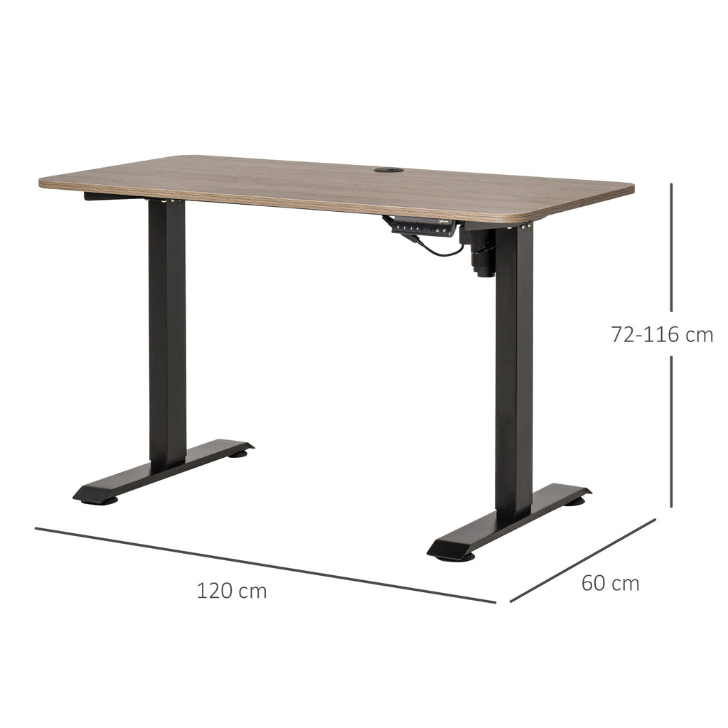 Height Lifting Desk with Anti-Collision Design, Electric Adjustment PC Desk, Black Metal Teak Wood - Borgè