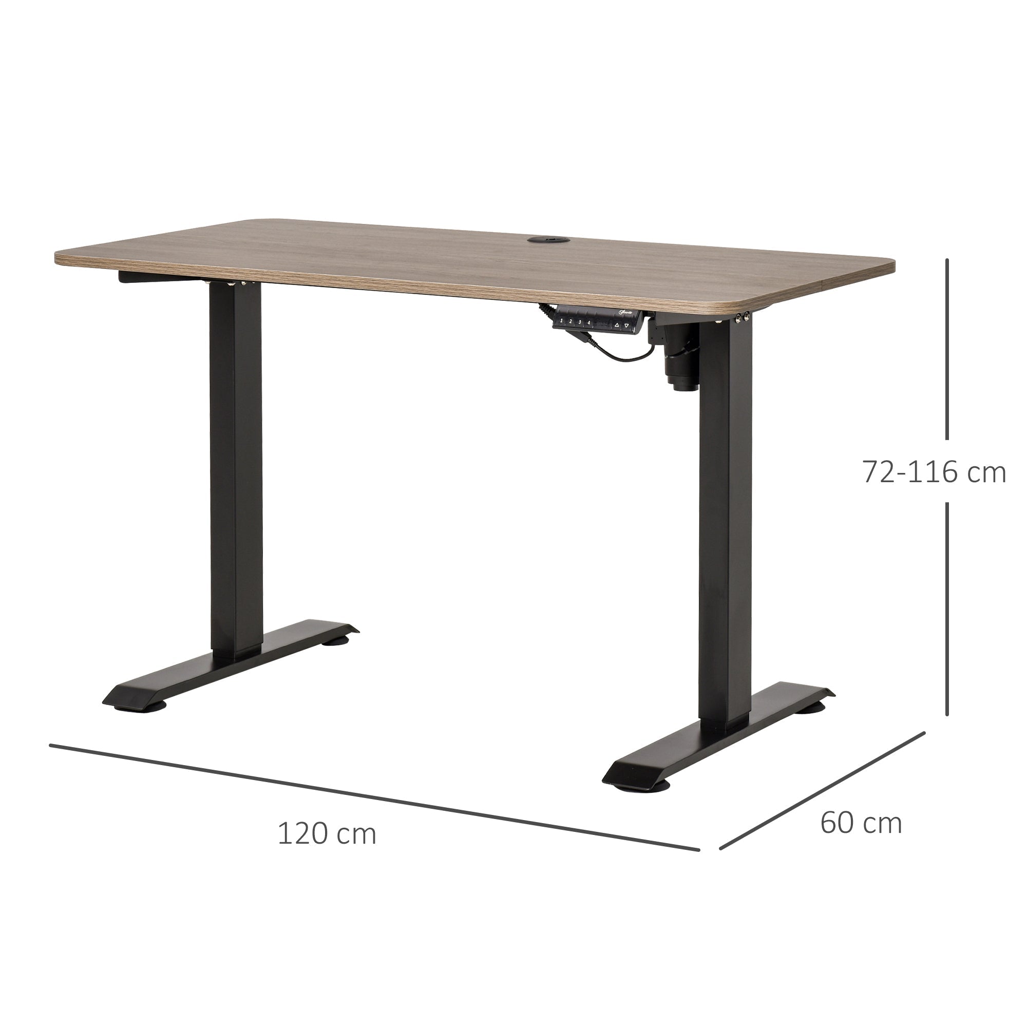 Height Lifting Desk with Anti-Collision Design, Electric Adjustment PC Desk, Black Metal Teak Wood - Borgè