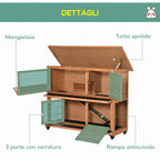 2-Tier Wooden Rabbit Hutch with Wheels, Pull-Out Tray and Ramp, 122x50x101cm - Borge' Group Limited