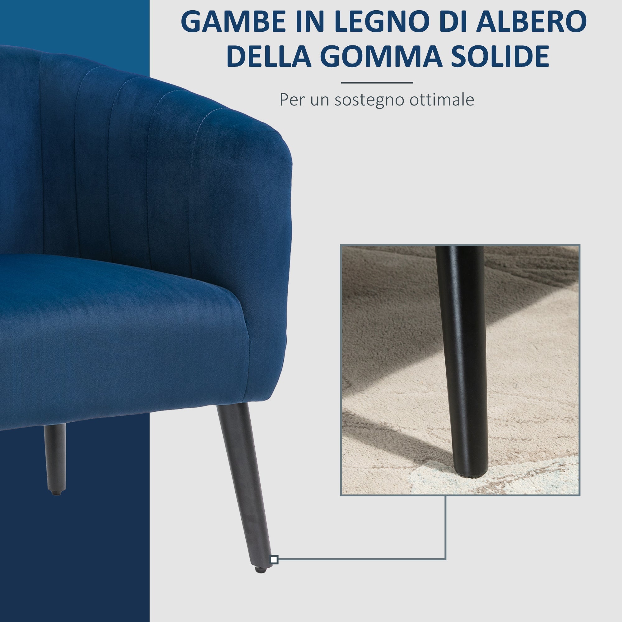 Homcom Modern Armchair Nordic style Cover Velvet and Legs in Wooden, Blue - Borgè