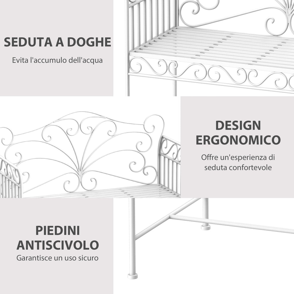2-Seater Outdoor Bench, Romantic Style Iron Garden Bench 113.5 x 50 x 96cm White - Borge' Group Limited